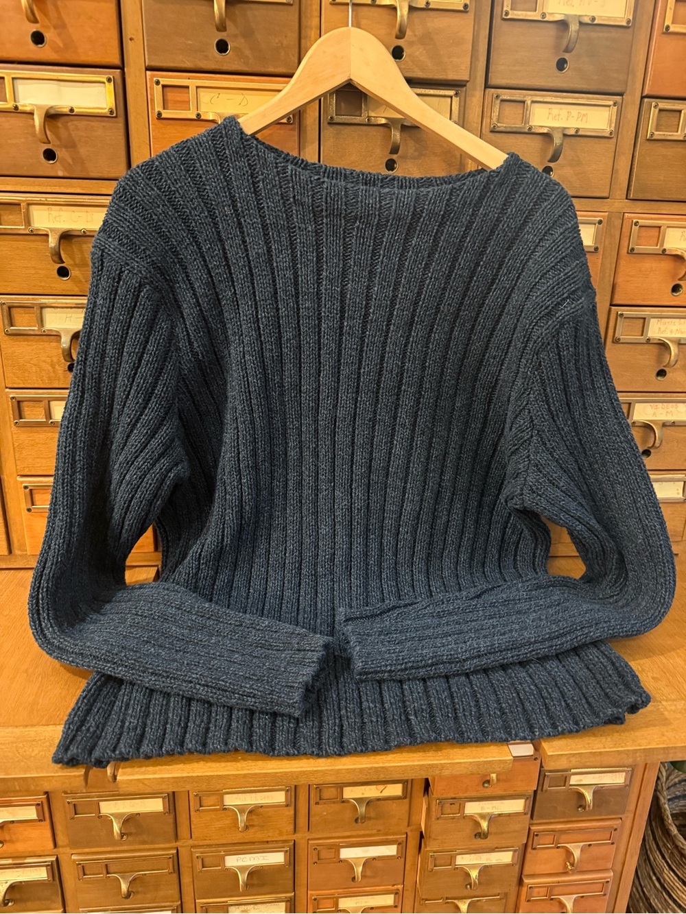 Vintage Polo Ralph Lauren Navy Ribbed Cotton Sweater XL Oversized 90s Preppy